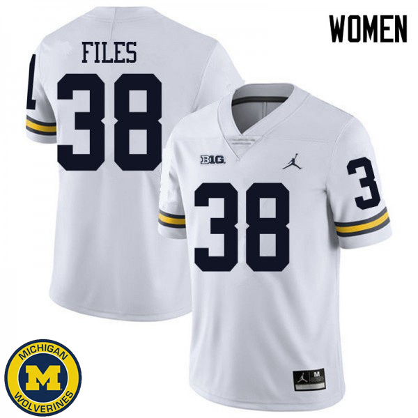 Women Michigan Wolverines #38 Joseph Files White Jordan Brand Official Game Jersey